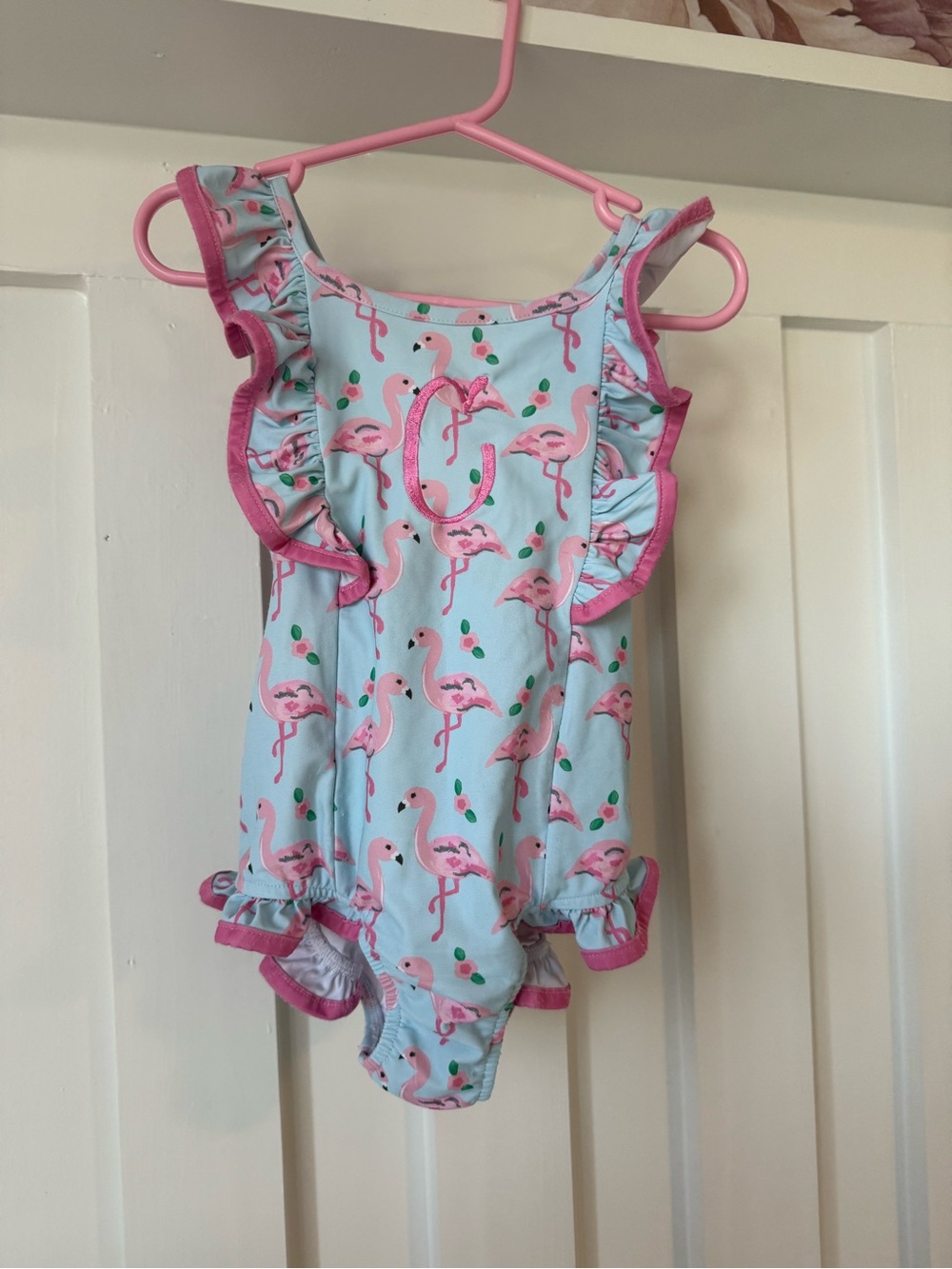 Pink Flamingo Ruffle One-Piece Bodysuit for Kids by